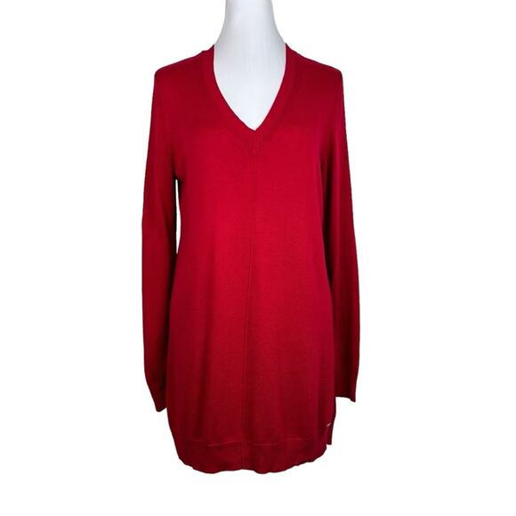 Tommy Hilfiger Tunic Sweater Red Soft Viscose Blend V-Neck Size S/P - Picture 1 of 9